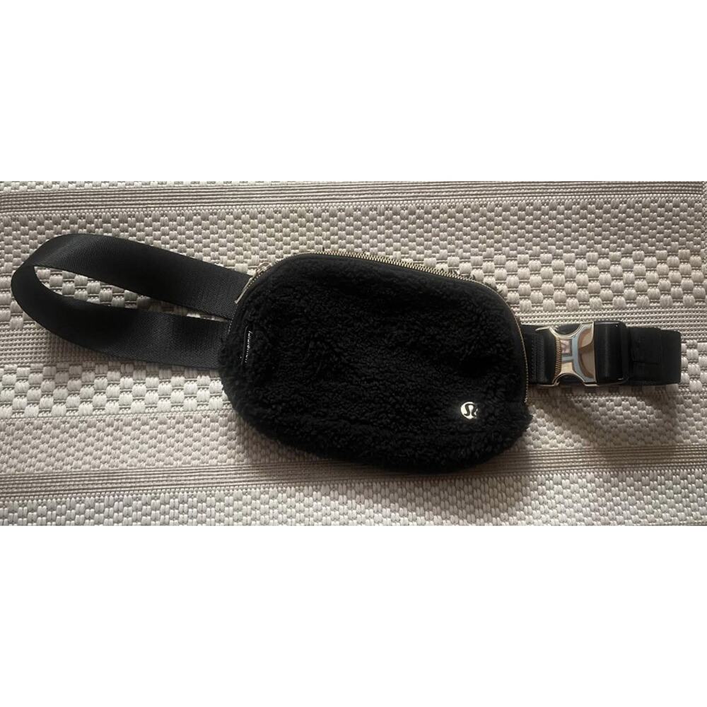Lululemon Belt Bag Black Sherpa with Gold Buckle